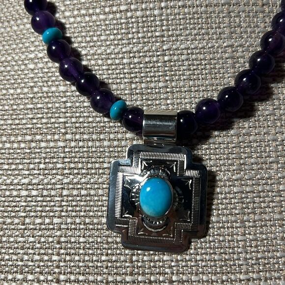 Beautiful Jay King Mine Finds Amethyst n Turquoise Necklace n Sterling Pendant. - Picture 2 of 6
